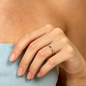 Minimalist Birthstone Stackable Ring, Sterling Silver with Gold Accent, Christmas Gift for Wife from Husband, Birthday for Mom