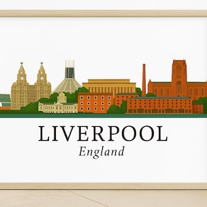 Liverpool Skyline Print | Iconic Liverpool Landmarks Wall Art | UK Cityscape Poster Gift Travel | England City Skyline | Liverpool Poster