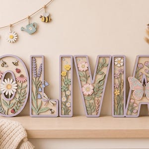 Personalized Wildflower Name Sign, Butterfly Floral Wooden Letters, Custom Baby Girl Nursery Decor, Kids Room Name Display