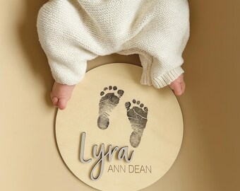 Custom Newborn Announcement Sign, Footprint Sign, Baby Name with Birth Stats, Personalized Hospital Photo Prop, Baby Arrival Keepsake Plaque