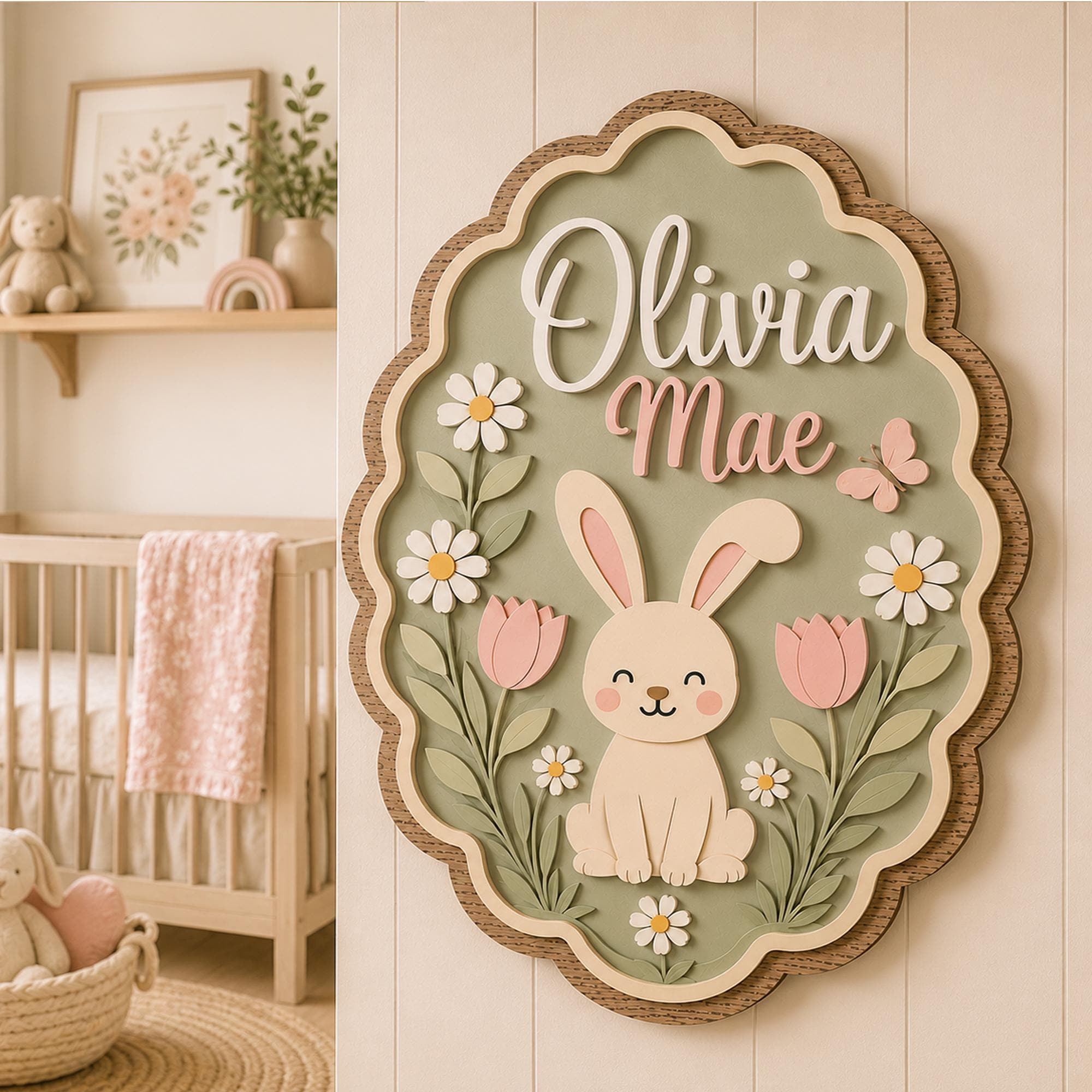 Name Sign For Rabbit Personalized Bunny Nursery Name Sign, Custom Baby Girl Name Sign, Bunny ...