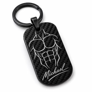 Personalized Carbon Fiber Keychain for Men, Custom Engraved Name Keyring, Gym Gift for Boyfriend, Fitness Gift for Him