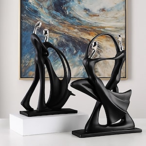 Elegant Dancing Couple Sculpture - Abstract Black Resin Couple Statue | Modern Romantic Home Decor, Anniversary Gift, Romantic Gift