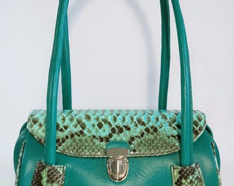 Elegante Baguette Handtasche, Echte Leder Tasche, Pythonleder