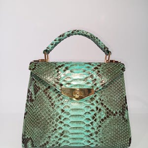 Genuine Python Mini Handbag, Turquoise Exotic Leather, Handmade Women's Bag