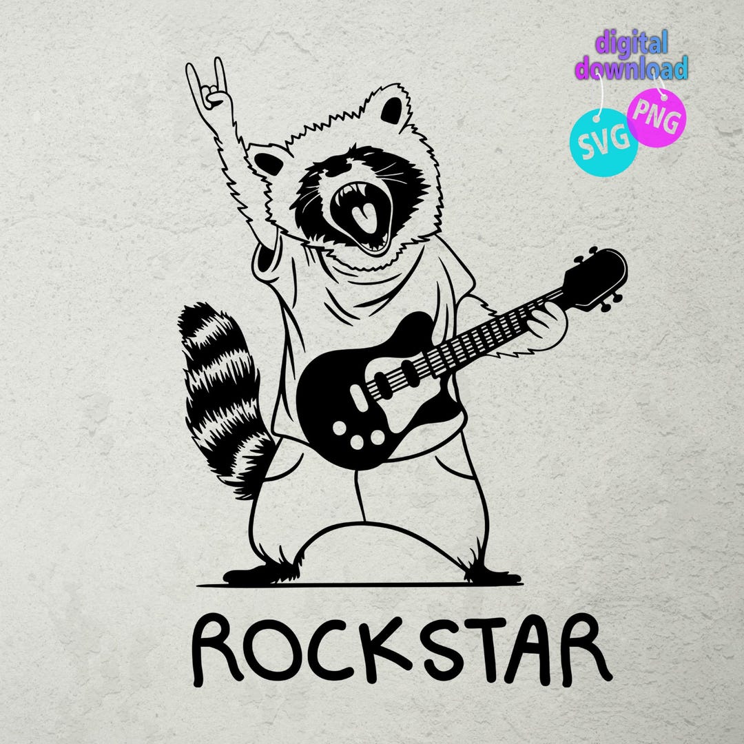 Rockstar Racoon Drawing Rockstar Raccoon SVG: Guitar Animal Clipart, Rock and Roll Design - Etsy