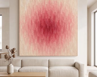Grande quadro da parete rosa con texture, dipinto ad olio astratto, tela spessa con tecnica 3D a impasto, idea regalo per l'arredamento moderno del soggiorno.