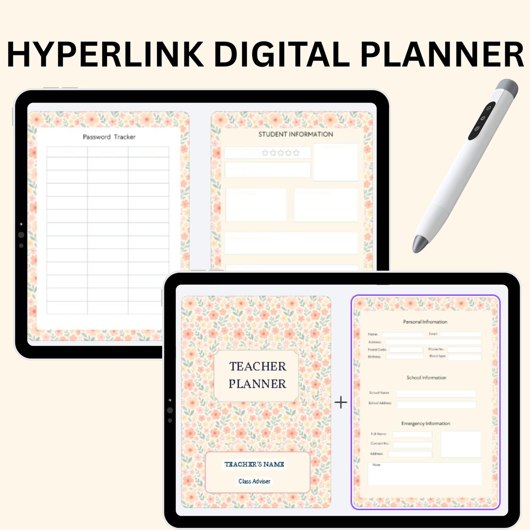 Hyperlinked Digital Teacher Planner | iPad Goodnotes PDF, Floral Design ...