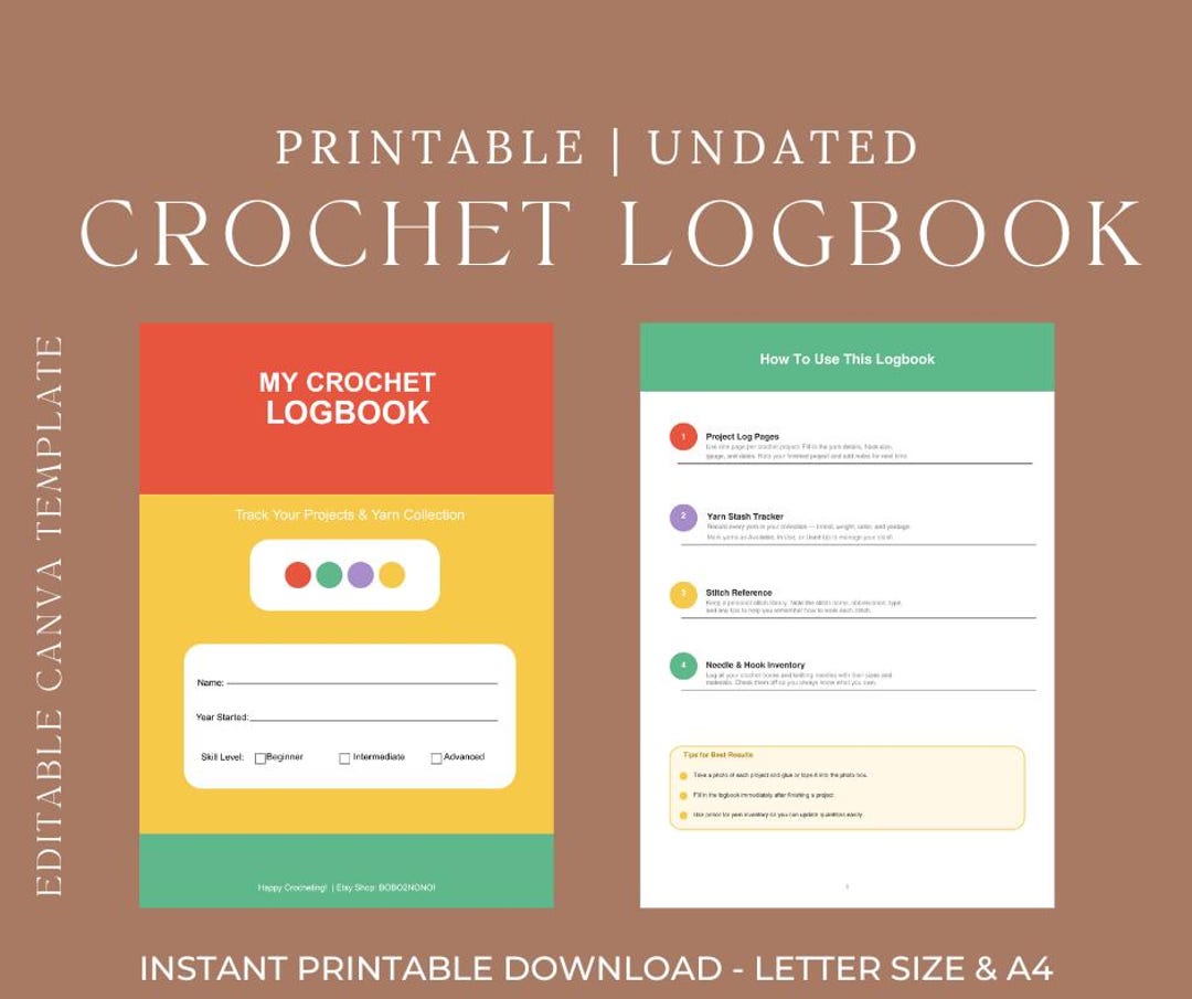 Crochet Logbook — Editable Canva Template | Project Tracker, Yarn Stash Log, Crochet to Do List ...