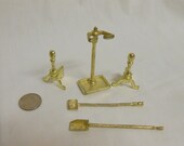 Vintage miniature fireplace andirons doll house miniature fireplace set gold tone 1970s dollhouse miniature collection VintageHillbillies