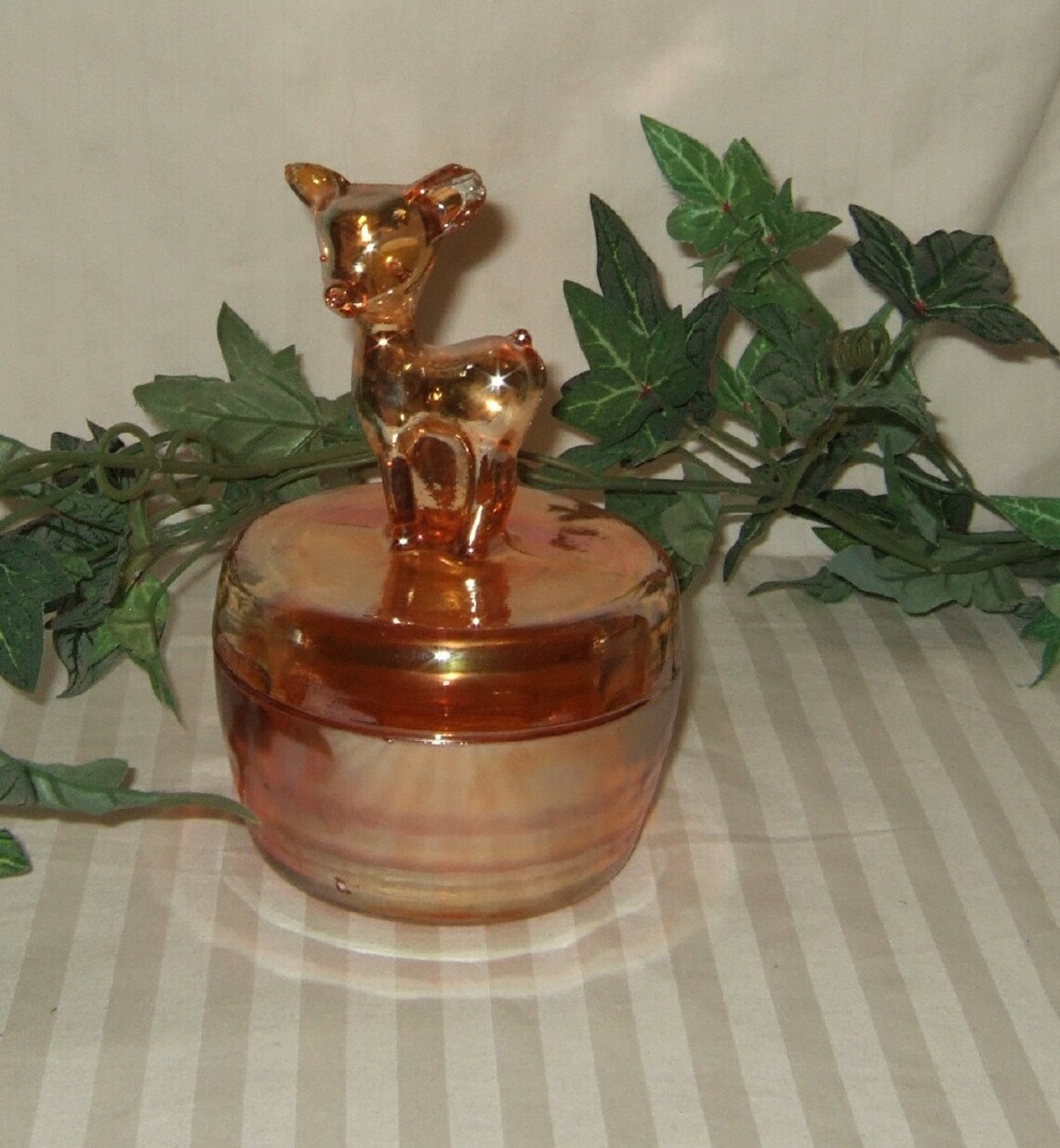 Vintage marigold powder jar carnival glass deer Etsy