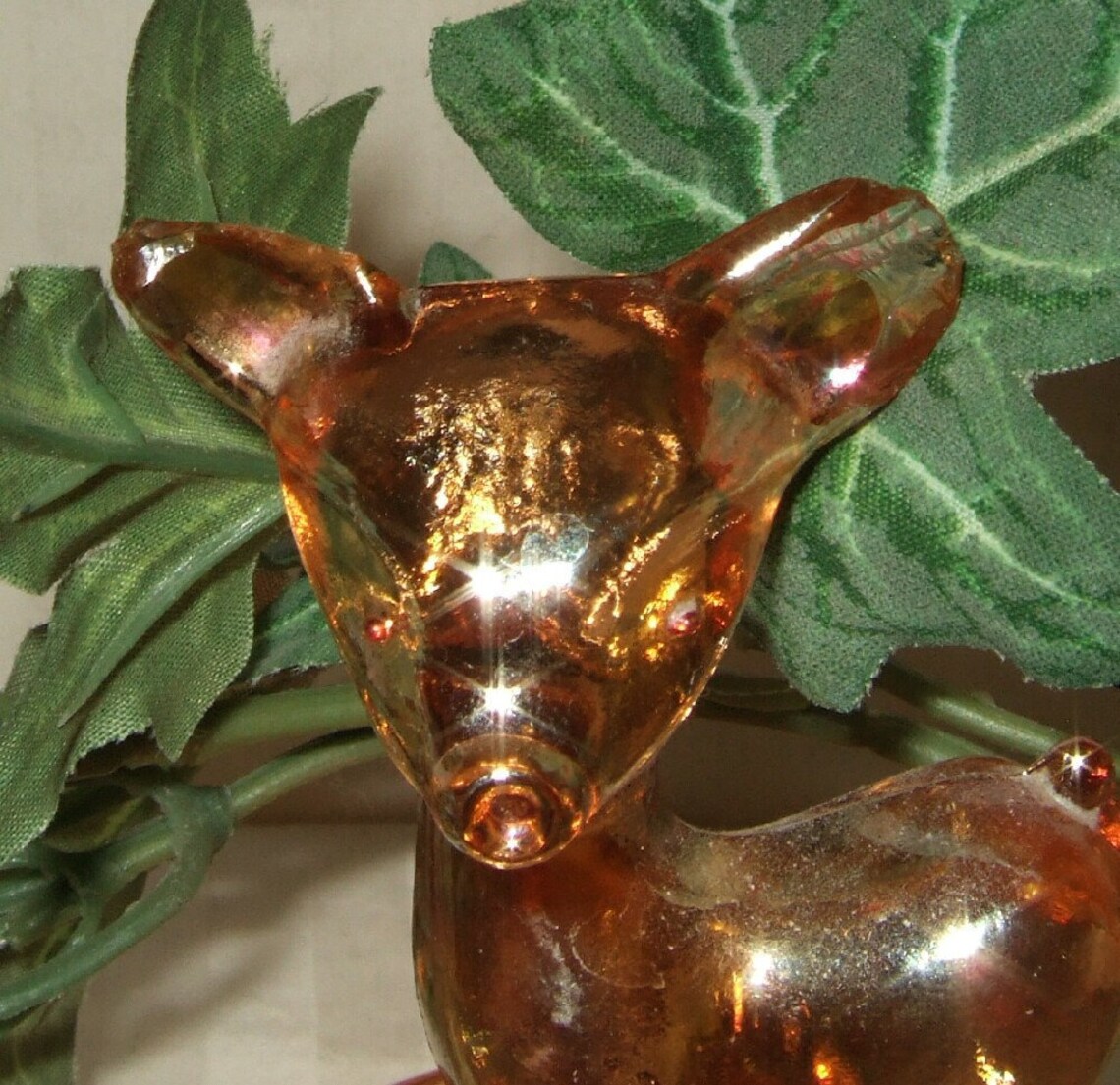 Vintage marigold powder jar carnival glass deer Etsy