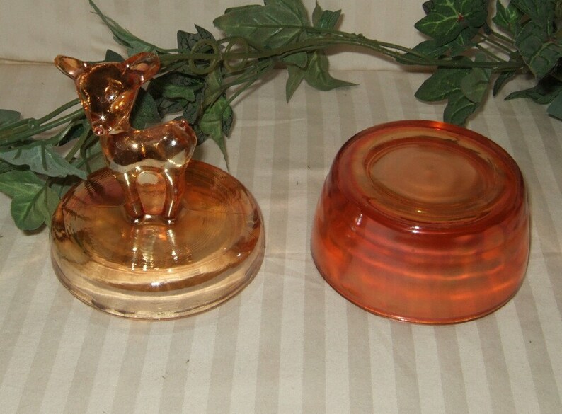Vintage marigold powder jar carnival glass deer Etsy
