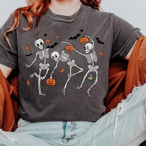 Comfort Colors® Dancing Skeleton Shirt, Halloween Shirt, Pumpkin Shirt, Retro Halloween Shirt