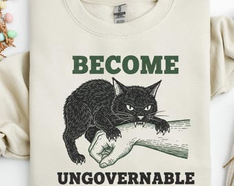 Sudadera "Hazte Ingobernable", Camiseta divertida de animal, Regalo anárquico, Camiseta con meme de gato mordiendo, Camiseta de gato izquierdista, Camiseta sarcástica de gato, Regalo para dueño de gato