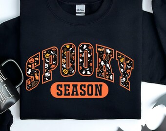 Spooky Season Sweatshirt, Halloween Crewneck, Ghost Pumpkin Sweater For Women, Cute Fall Sweater, Gift For Halloween, Spooky Crewneck