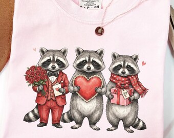 アライグマのバレンタインデーの快適なカラーシャツ、野生のアライグマのTシャツ、面白いコケットラブTシャツ、私のものよ、XOXOハート、バレンタインデーTシャツ、彼女へのギフト