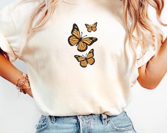 Butterfly Comfort Colors® T-Shirt, Embroidered Shirt for Butterfly Lovers, Embroidered Monarch Butterfly Shirt, Butterfly Mama Shirt.
