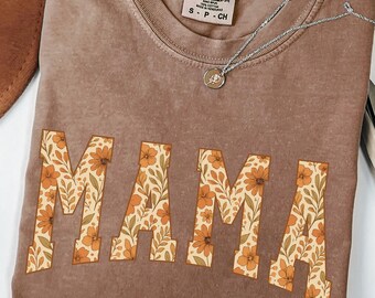 Comfort Colors® Mama-shirt, mama-shirt bloemen, Moederdagcadeau, girly esthetisch cadeau voor moeder, retro T-shirt moeder, shirt schattig moeder, T-shirt mama, T-shirt mama