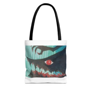 Kaiju Shadow Tote Bag, Reusable Shopping Bag, Creature Design Eco-Friendly Handbag, Unique Artwork Shoulder Tote, Japanese - Halloween bag