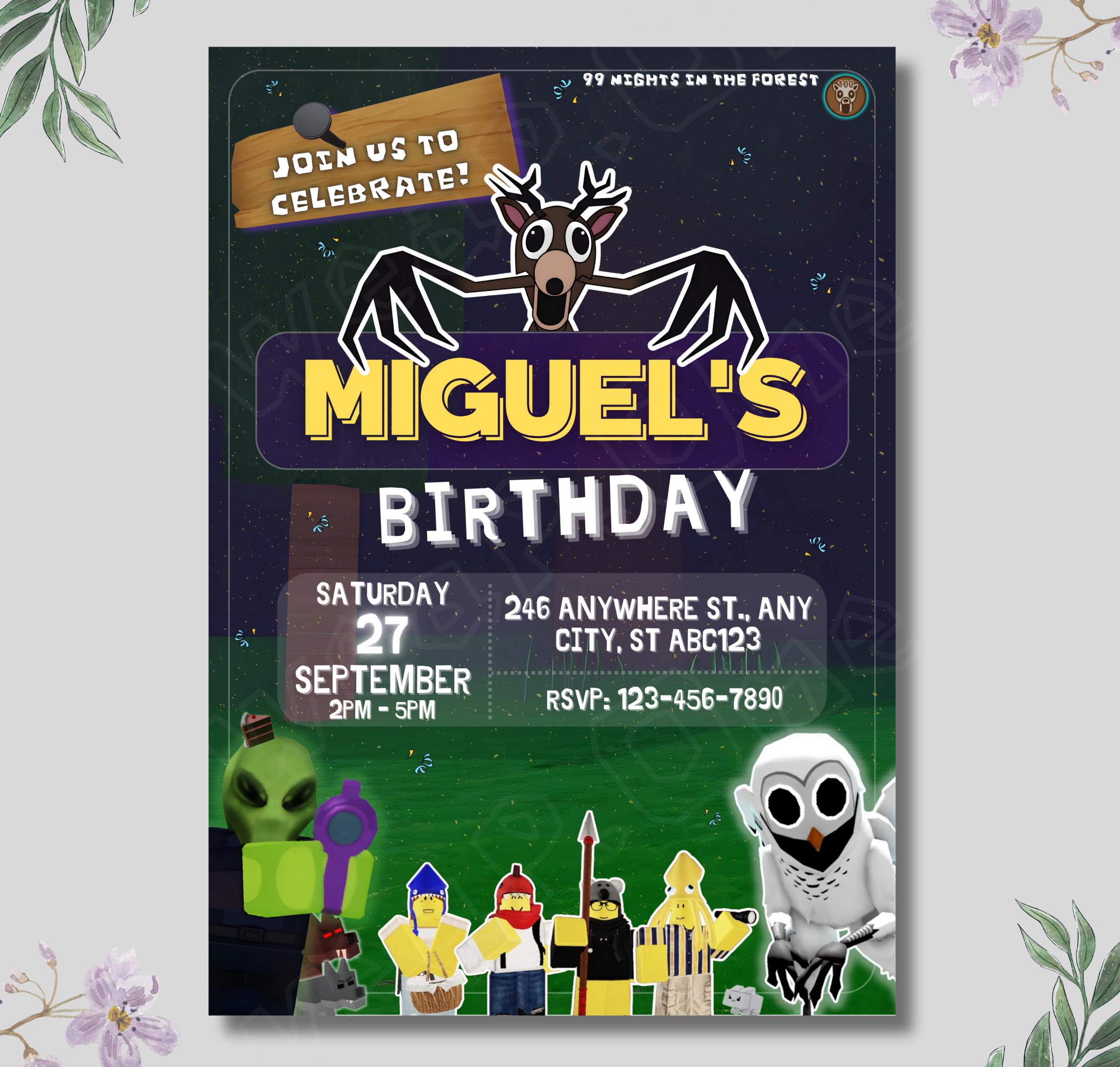 99 Nights in the Forest Birthday Invitation, Roblox Editable Party