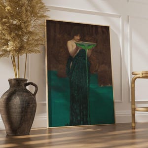Circe Invidiosa Waterhouse poster, Pre-Raphaelite mythology art, green sorceress wall art