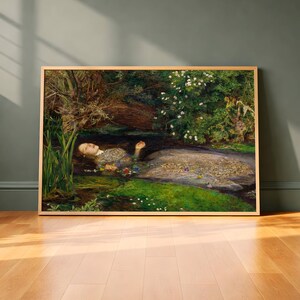 Ophelia by Millais Pre-Raphaelite poster, Shakespeare floral river wall art, dark academia decor