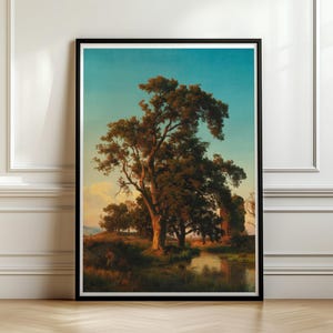 Oswald Achenbach Landscape Print, Majestic Tree at Sunset, Vintage Oil Painting, Romantic Nature