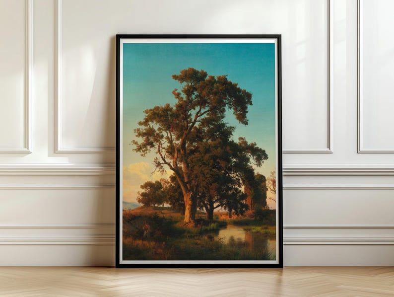 Oswald Achenbach Landscape Print, Majestic Tree at Sunset, Vintage Oil Painting, Romantic Nature