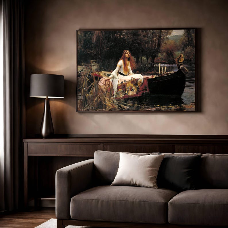 Lady of Shalott Poster, Waterhouse Pre-Raphaelite Wall Art, Victorian Painting, Dark Academia Art