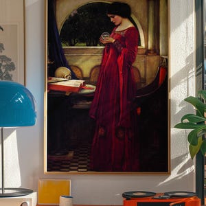The Crystal Ball Print, Waterhouse 1902 Pre Raphaelite Wall Art, Skull Dark Academia Poster
