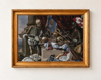 Vanitas Still Life with a Skeleton Print, Carstian Luyckx Memento Mori Wall Art, Skull Painting