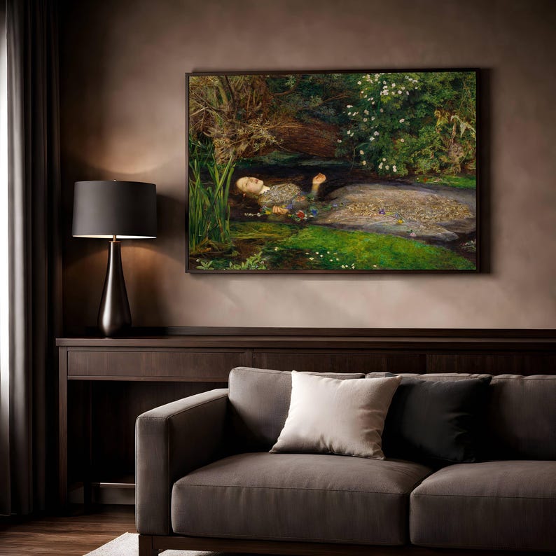 Ophelia by Millais Pre-Raphaelite poster, Shakespeare floral river wall art, dark academia decor