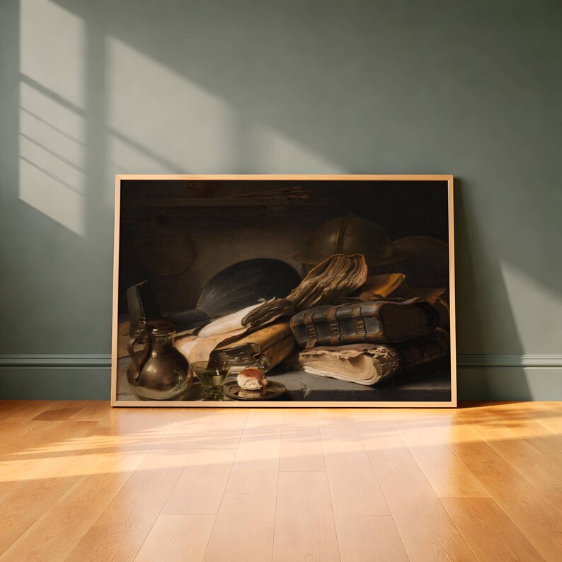 Jan Lievens Still Life with Books Poster, Dutch Golden Age Wall Art, Dark Academia Print, Gothic Art