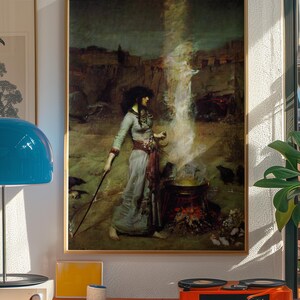 The Magic Circle Print, Waterhouse 1886 Pre Raphaelite Wall Art, Sorceress and Ravens Poster