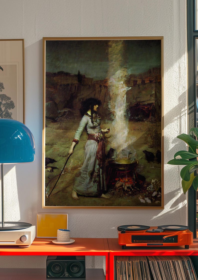 The Magic Circle Print, Waterhouse 1886 Pre Raphaelite Wall Art, Sorceress and Ravens Poster