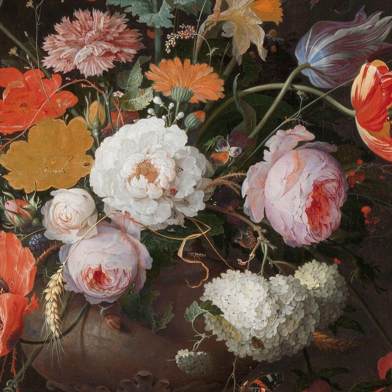 Flowers and a Watch Print, Abraham Mignon Dutch Floral Wall Art, Vanitas Still Life Poster image 2