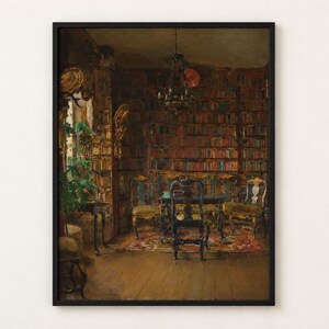 Thorvald Boeck's Library by Harriet Backer poster, book-lined room lit by daylight