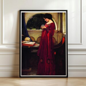 The Crystal Ball Print, Waterhouse 1902 Pre Raphaelite Wall Art, Skull Dark Academia Poster