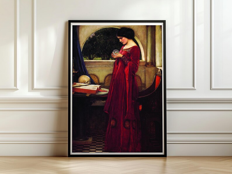 The Crystal Ball Print, Waterhouse 1902 Pre Raphaelite Wall Art, Skull Dark Academia Poster