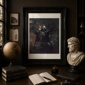 Gothic Ballad of Lenore Print, Dark Romanticism Poster, Horace Vernet 1839, Haunted Knight Horse