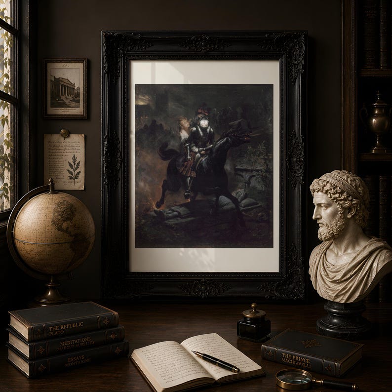 Gothic Ballad of Lenore Print, Dark Romanticism Poster, Horace Vernet 1839, Haunted Knight Horse
