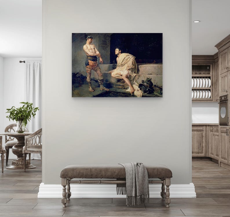 Gladiators after the Combat Print, Jose Moreno Carbonero 1882 Gladiator Painting, Roman Wall Art image 3