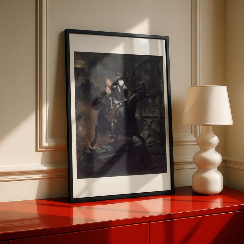 Gothic Ballad of Lenore Print, Dark Romanticism Poster, Horace Vernet 1839, Haunted Knight Horse