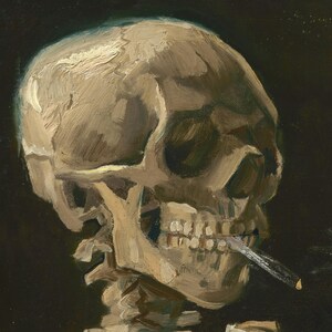 Skull with Burning Cigarette Van Gogh, Vintage Skeleton Wall Art, Gothic Memento Mori Poster