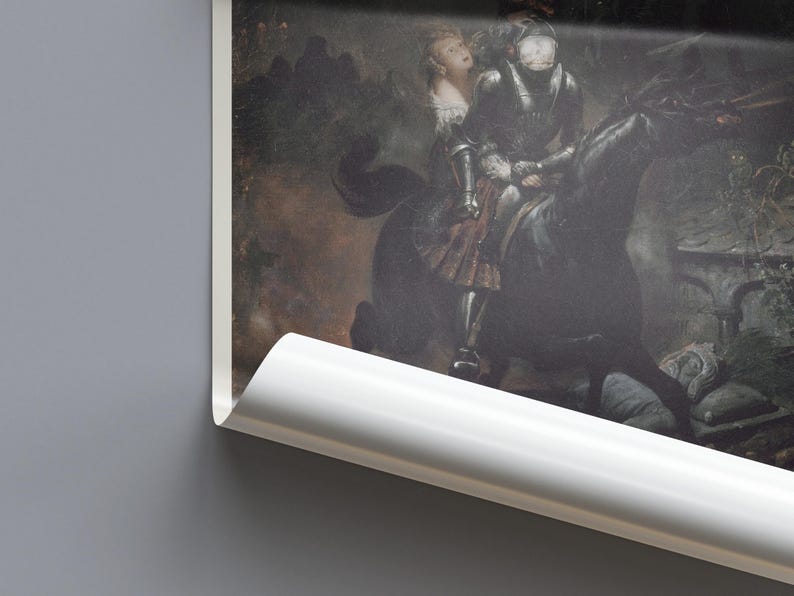 Gothic Ballad of Lenore Print, Dark Romanticism Poster, Horace Vernet 1839, Haunted Knight Horse