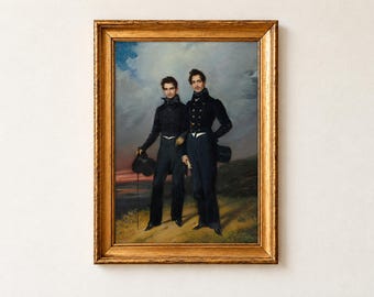 Portrait of Two Young Men Print, Edouard Pingret 1830 Dark Academia Wall Art, Old Money Decor
