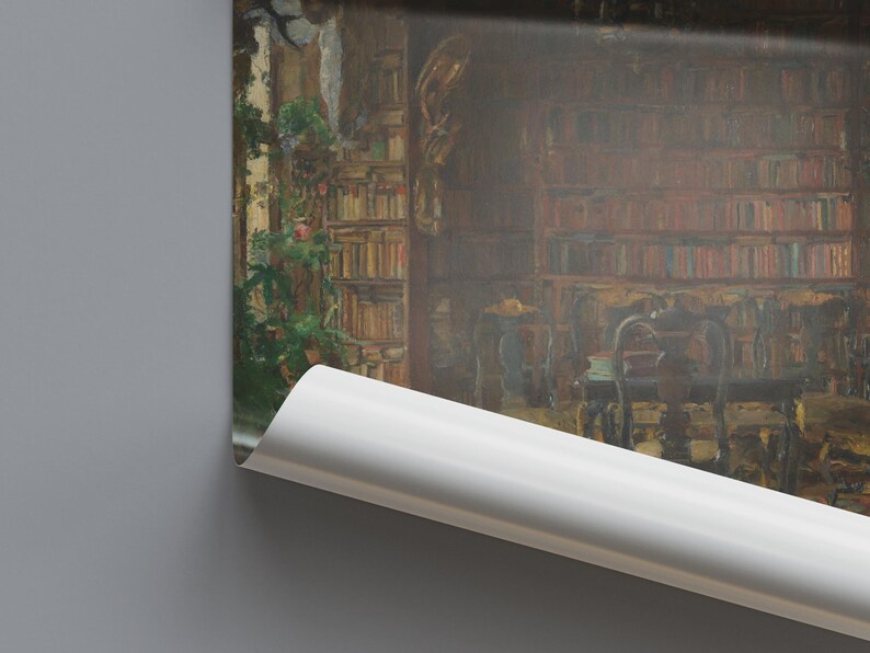 Harriet Backer Library Interior Poster, 1902 Norwegian Art, Bookshelf Wall Decor