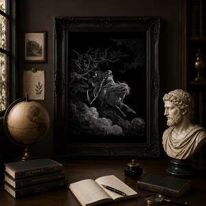 Death on the Pale Horse Print, Gustave Dore Engraving, Gothic Wall Art, Grim Reaper Poster