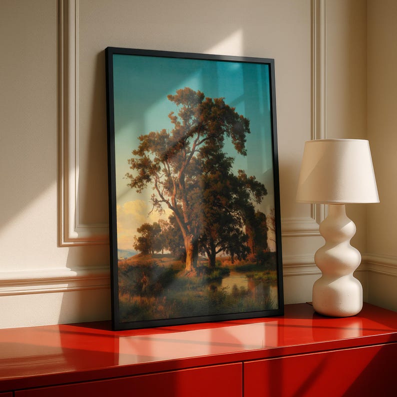 Oswald Achenbach Landscape Print, Majestic Tree at Sunset, Vintage Oil Painting, Romantic Nature